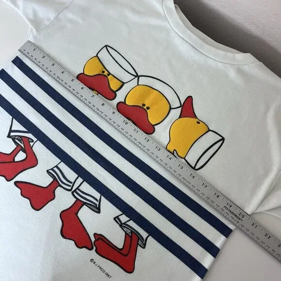Vintage BJ Frog Sleep Shirt Womens Medium 80s Ducks Sailor Nautical Stripe Retro - Picture 7 of 11